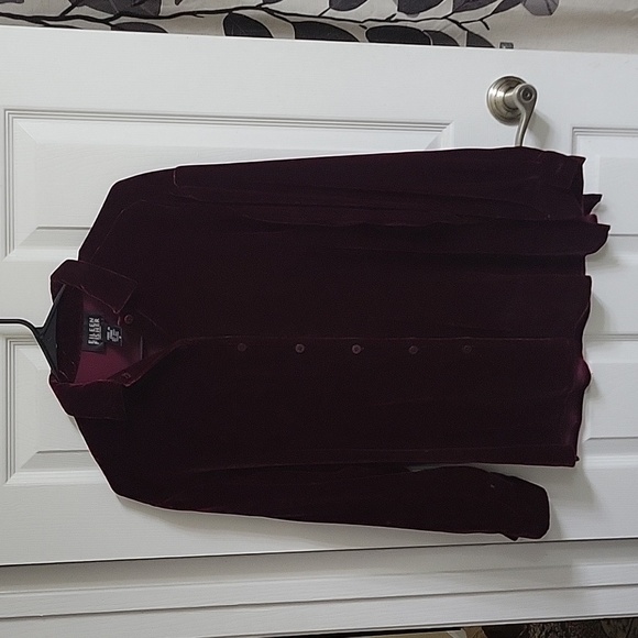 Eileen Fisher Tops - Eileen Fisher Deep Wine Burgundy Red Velvet Silk Blouse, Size S
